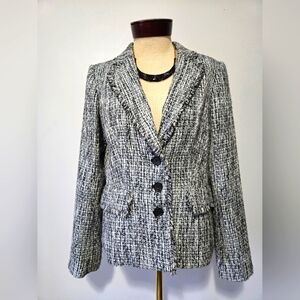 Karl Lagerfeld Black and White Tweed Blazer Jacket. Size 10